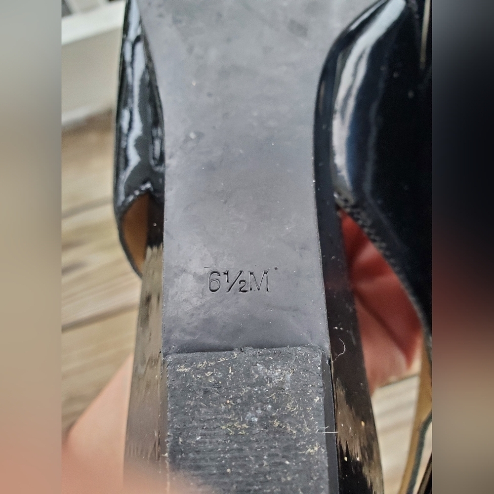 Talbots Black Patent Leather Peep Toe Slingback Shoes - Picture 4 of 6